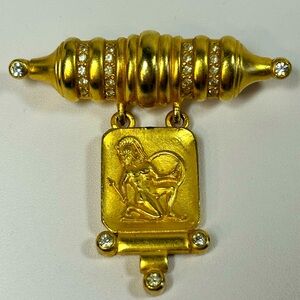 Rare Signed Piscitelli Large Gold Plated Greek Roman Mythology Brooch Pin